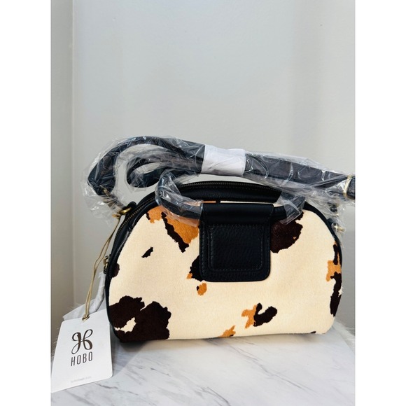 Hobo Sheila Small Mini Cow Print Hair On Leather Satchel, Black/Brown, NWT - Picture 7 of 11